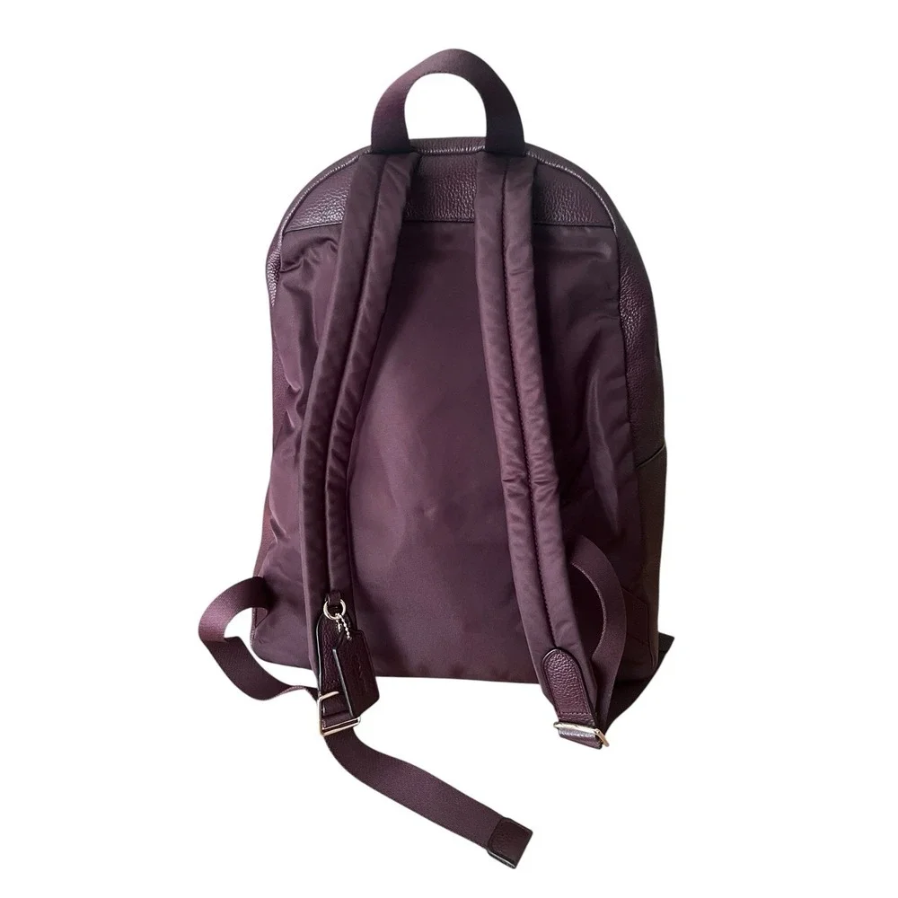 Coach Oxblood Burgundy Pebble Leather Nylon Backpack Travel Daypack 14